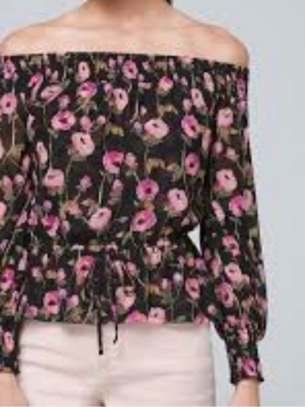 White House black market Floral Off-Shoulder Peasant Top - Pink on Black